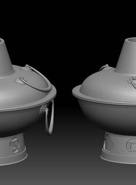 老式火锅3D建模文件，雕塑模型三维打印STL格式