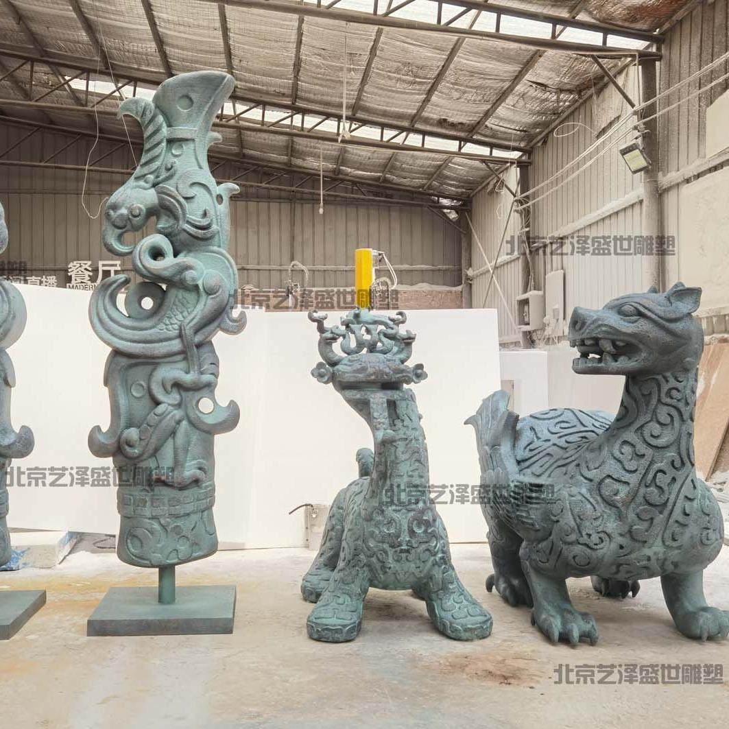 大型黄铜仿古龙柱花岗岩祥云盘龙图片