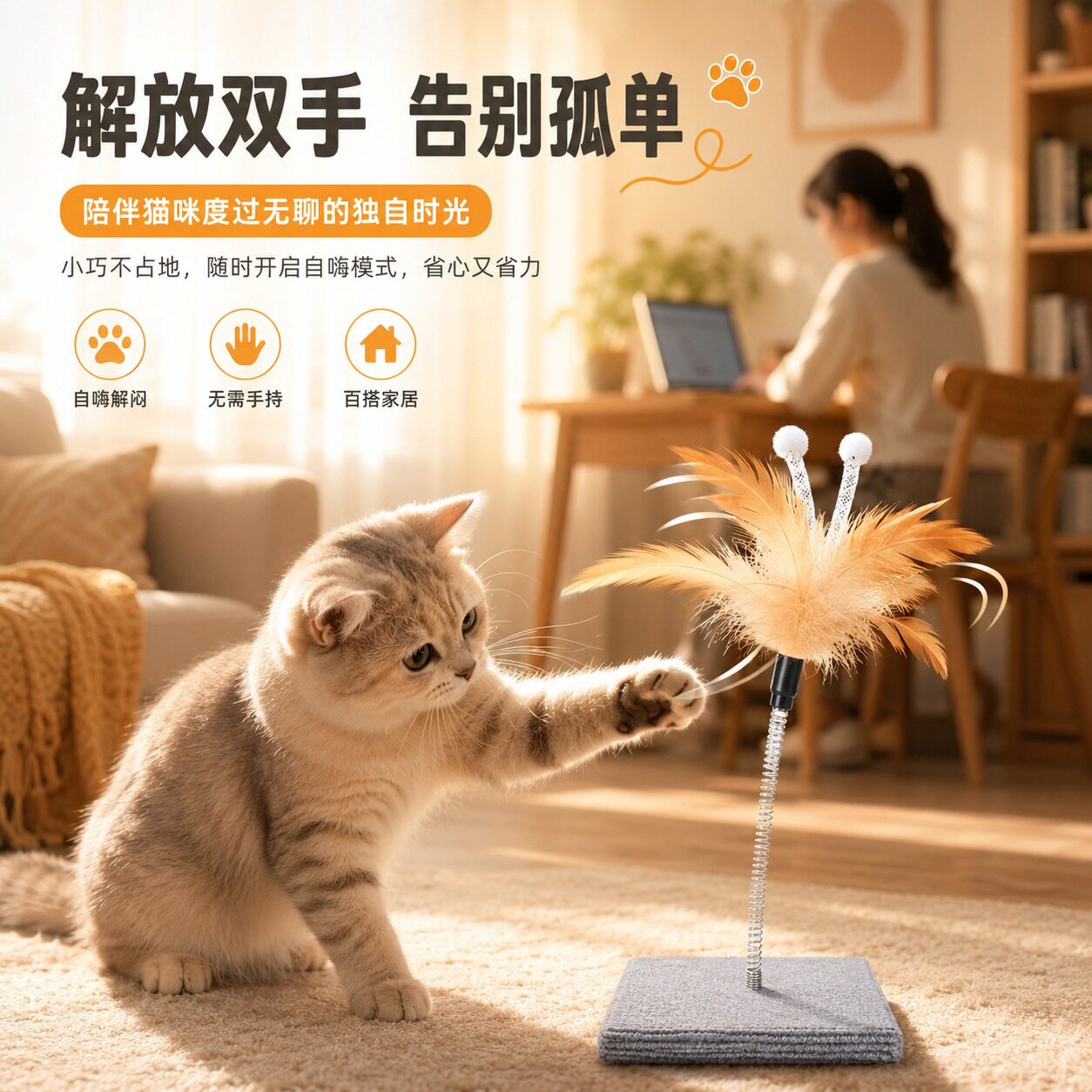 弹簧猫抓板猫咪玩具逗猫棒自嗨解闷神器铃铛转盘逗猫神器宠物玩具