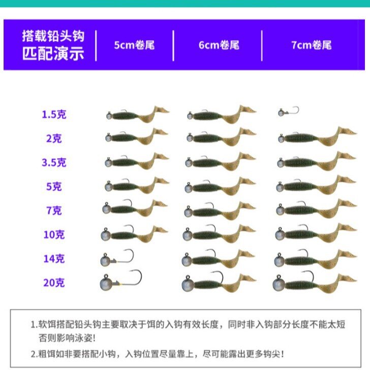 傲湖50个原色路亚铅头钩大勾门加强路亚勾路亚饵t尾软饵论斤卖