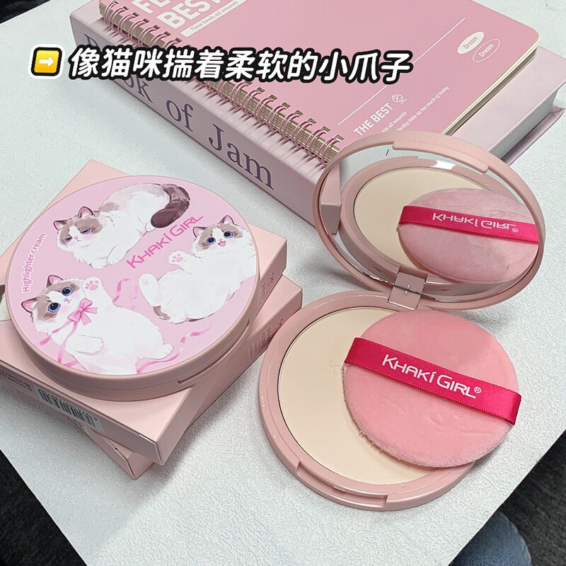 卡其女孩轻纱焕颜柔焦猫咪粉饼大容量定妆控油持久不脱妆蜜粉批发