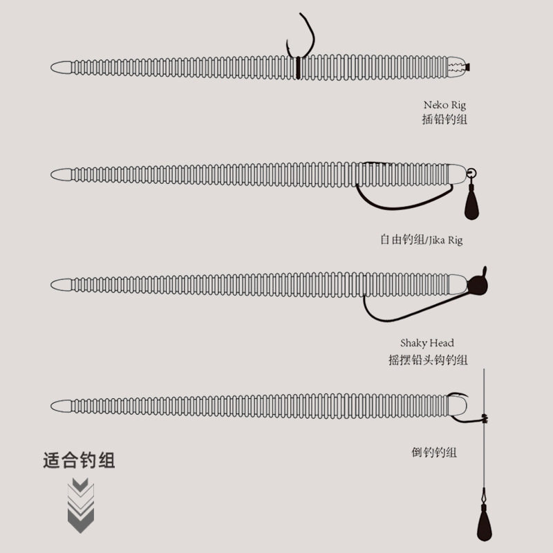 LUREPEAK路亚面条虫软饵蚯蚓倒钓senko无铅黑坑沉水插铅鲈鱼鳜鱼