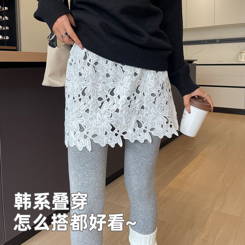 新款2025秋冬蕾丝大码百搭卫衣打底叠穿内搭遮屁帘下摆短裙半身裙