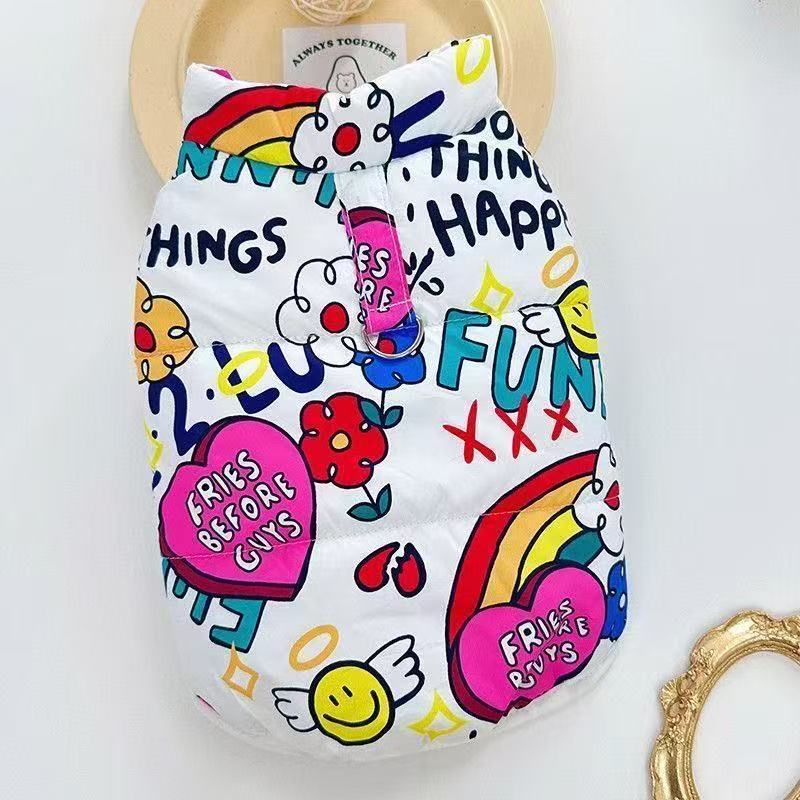 宠物衣服批发狗服装韩版宠物服装秋冬泰迪猫咪用品炫彩棉背心狗狗