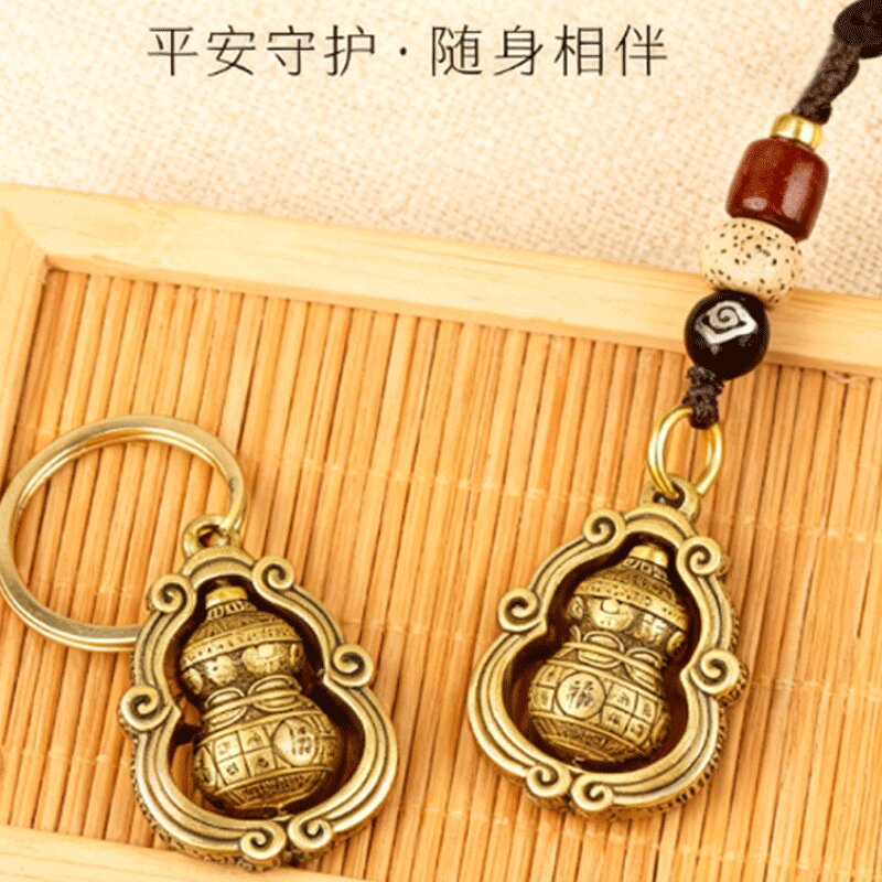 一件代发黄铜招财转运葫芦钥匙扣挂件国风复古藏式时来运转葫芦转