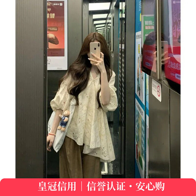 单件/2025夏季新款穿搭装女新中式国风宽松镂空衬衫上衣阔腿裤潮