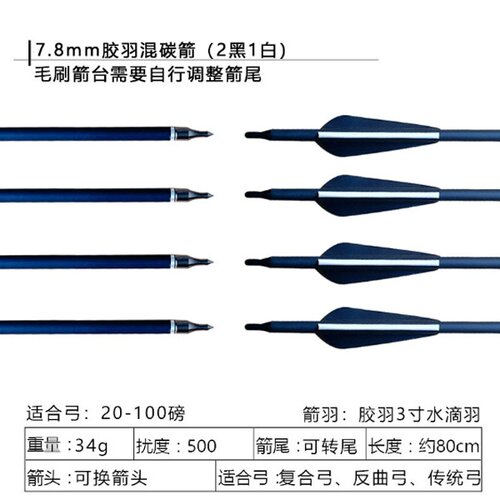 跨境批发黑白混碳箭复合反曲箭支可拆卸景区箭馆竞技比赛专用户外