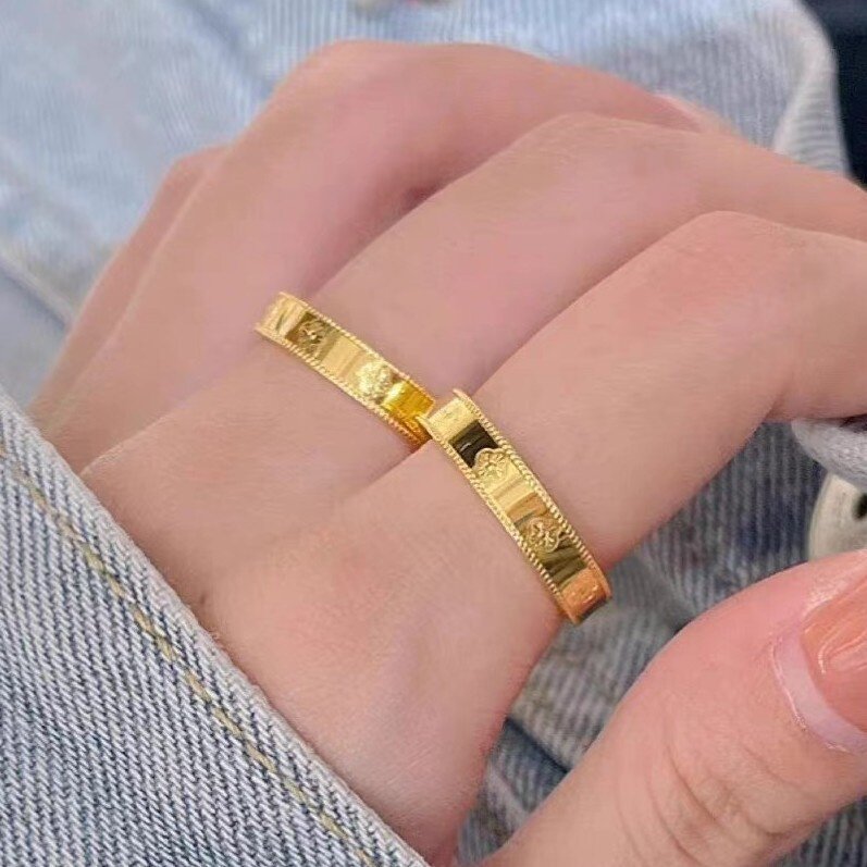 精品cnc工艺四叶草戒指幸运指环情侣万花筒四叶草闭口戒指批发