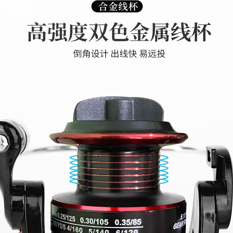远投海竿路亚纺车轮渔轮 海竿轮 金属渔线轮矶轮鱼轮6000纺车轮