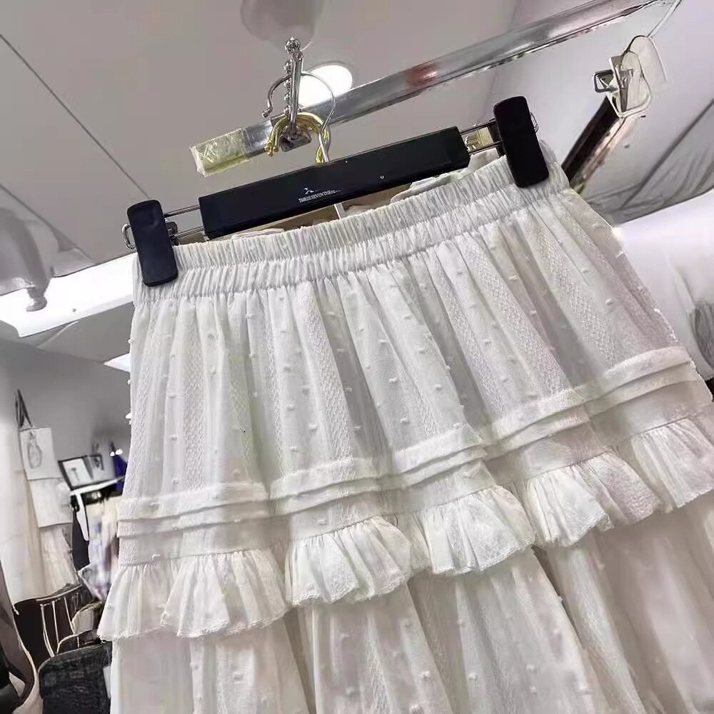 A字蓬蓬蛋糕裙白色半身裙 女荷叶边高腰裙显瘦遮肉日系裙子半身裙