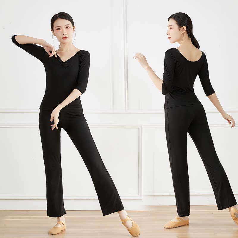2025舞蹈服套装女中国舞成人练功服莫代尔黑色形体服艺考现代舞服