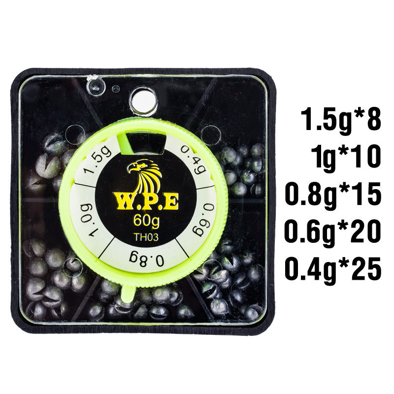 盒装咬铅组合装咬铅开口铅渔具配件批发0.4g-1.5g筏钓夹铅配重铅