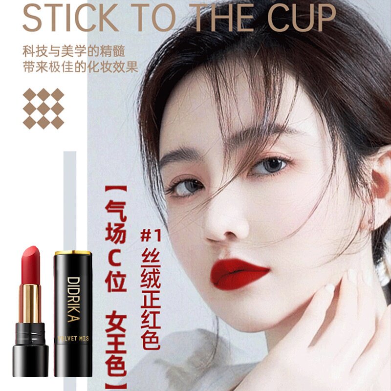 鼎妆不沾杯口红不脱妆哑光丝绒保湿滋润持久不掉色豆沙色跨境批发