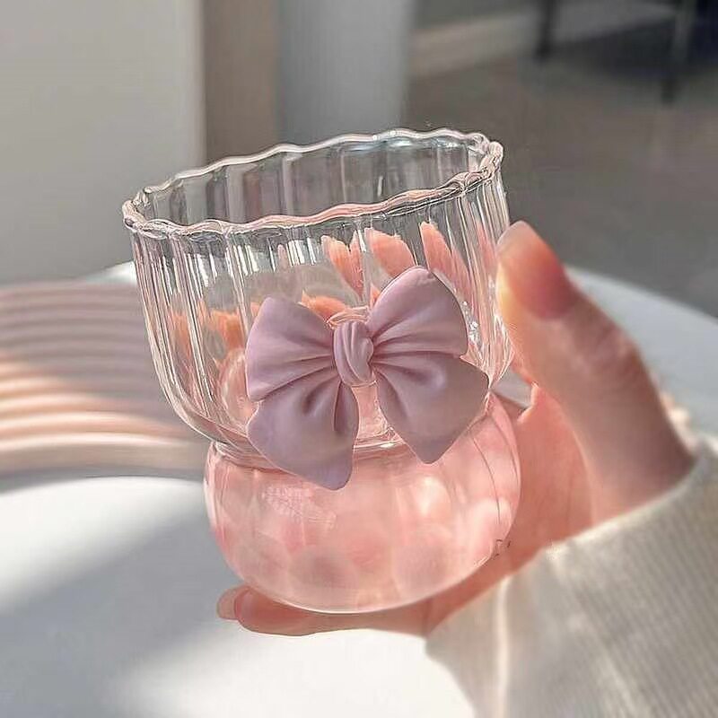 高硼硅玻璃蝴蝶结水杯女便携迷你玻璃杯