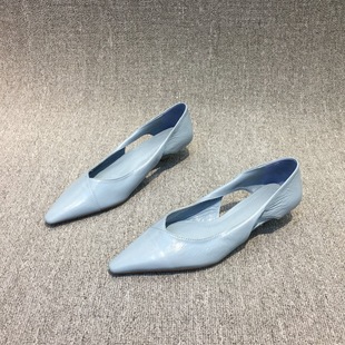 女油蜡皮批发时尚 新款 猫跟鞋 欧洲站女鞋 舒适尖头镂空 春秋低跟单鞋