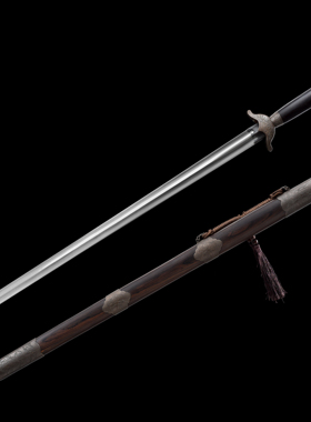 龙泉古铁斋宝剑牡丹环首太极剑黄铜做旧黑檀木花纹钢武术剑未开刃