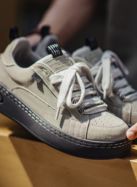 马登美式灰色复古厚底板鞋小众增高翻毛皮休闲鞋低帮滑板鞋男士