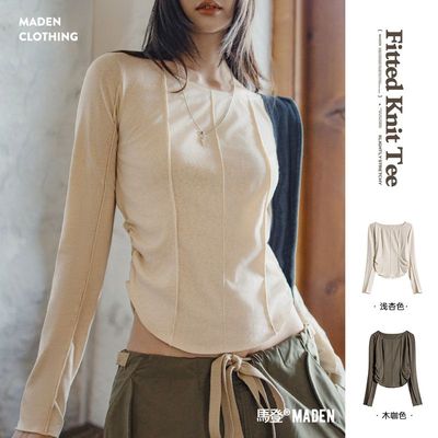 马登女装夏季显瘦露锁骨长袖罩衫