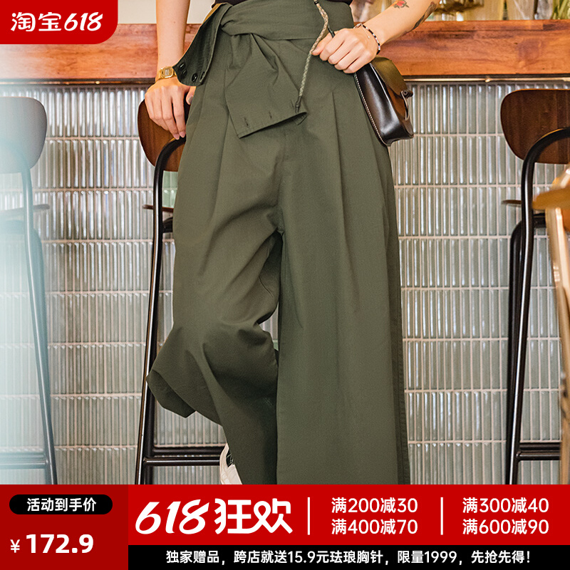 马登女装复古工装直筒宽松阔腿休闲背带裤垂感显瘦夏季收高腰长裤