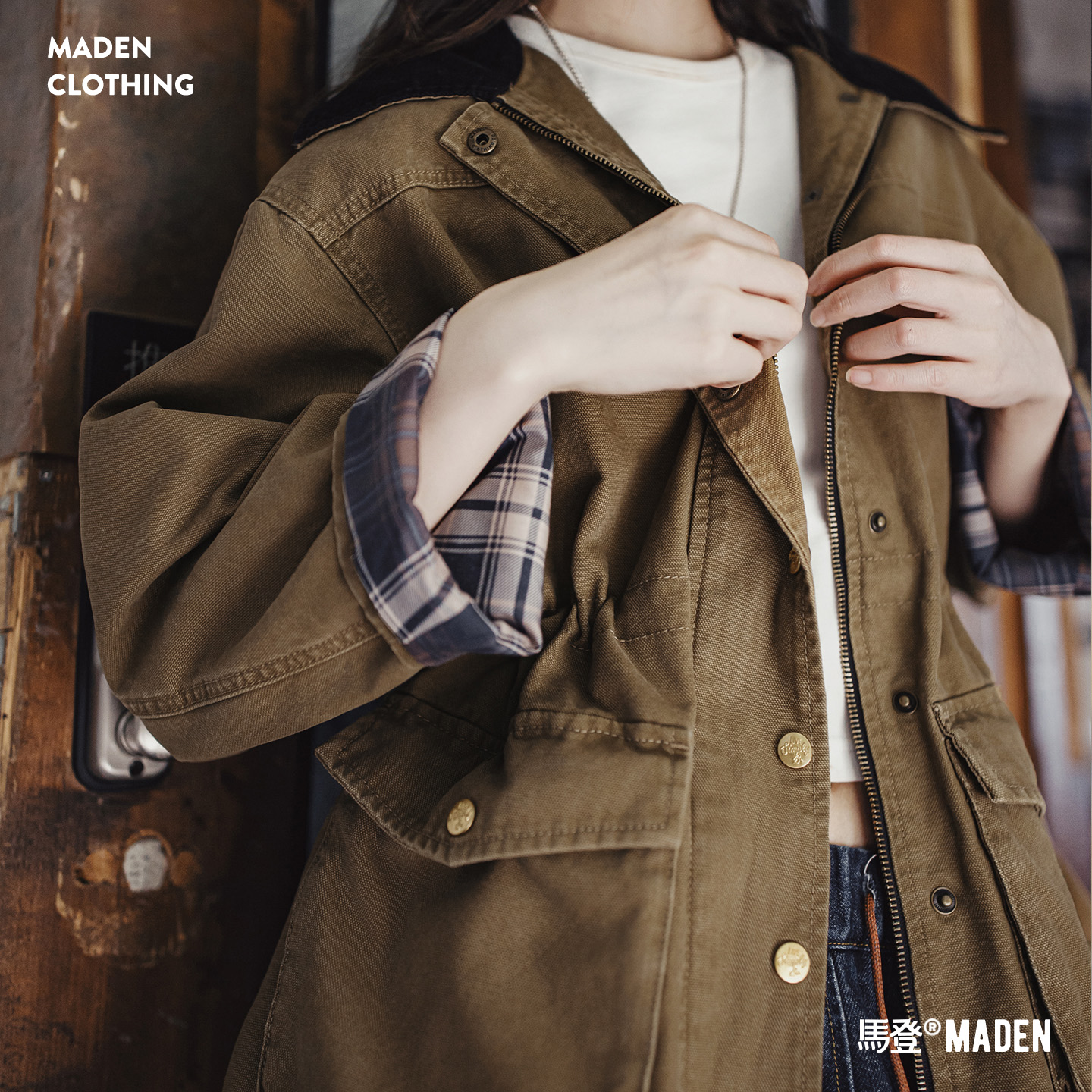 马登女装巴恩风短款派克风衣外套