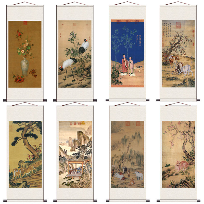 郎世宁雀图成品尺寸可定制卷轴画