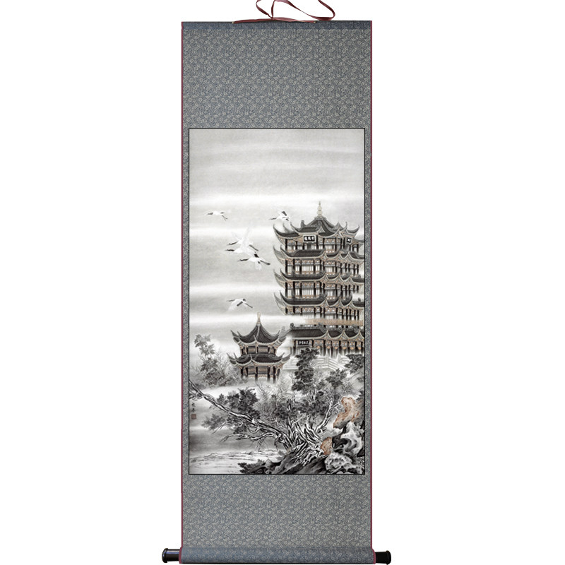 黄鹤楼山水家居成品已装裱丝绸画