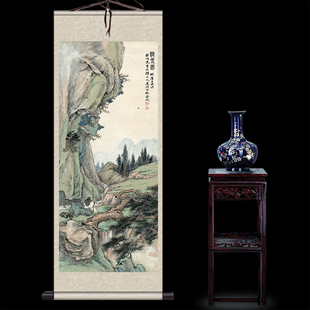 唐伯虎挂画唐寅听泉图真迹高清复制丝绸画卷轴画水墨画明代仿古画