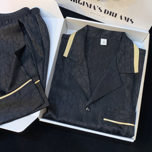 睡衣春秋季 休闲丝绸家居服套装 冰丝长袖 高级感2025年新款 长裤 男士