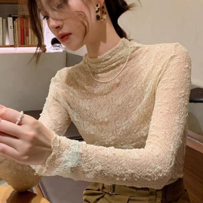 半高领蕾丝毛衣叠穿内搭打底衫