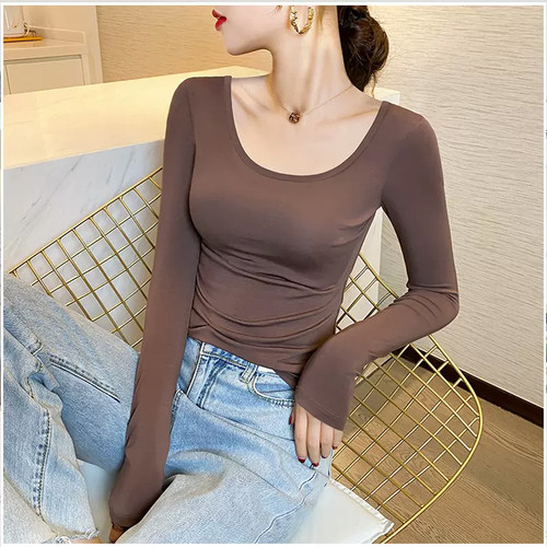 莫代尔打底衫U领T恤低领显廋春秋