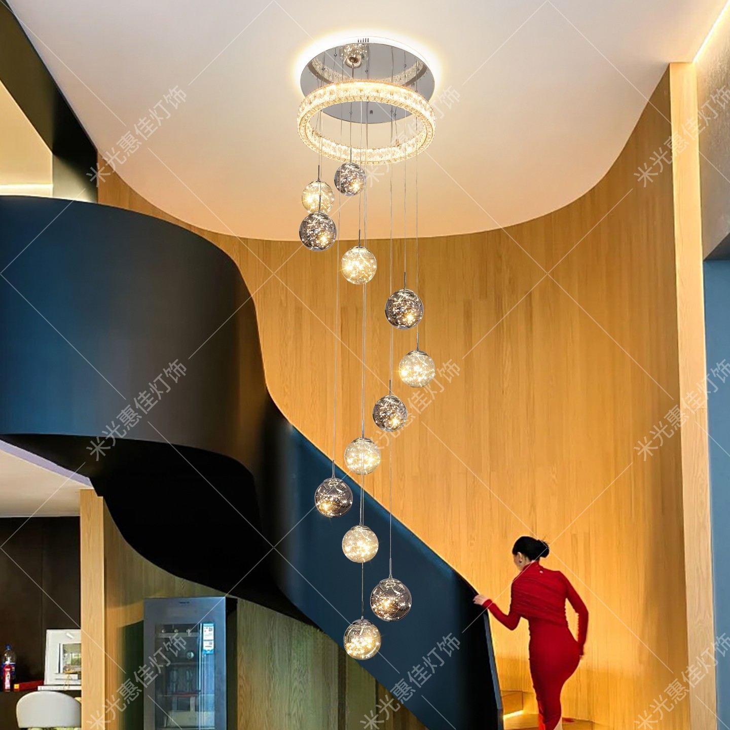 别墅中空旋转楼梯挑空专用吊灯长复式楼loft公寓客厅灯挑高满天星,家装灯饰光源,LOFT/复式住宅/楼梯吊灯,淘宝优惠券,粉丝福利购,淘宝优惠卷