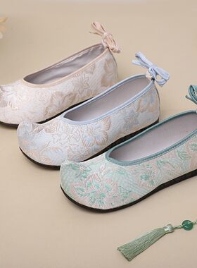 春季新款黑底花落 古风汉服鞋布鞋织锦锻淑女鞋民族风绣花布鞋