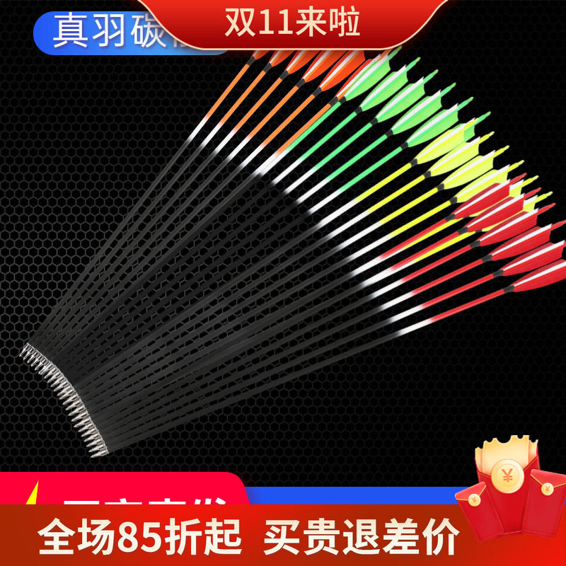 箭支 弓箭反曲弓混碳箭美猎弓碳素箭支 传统弓可拆卸箭头真羽箭支