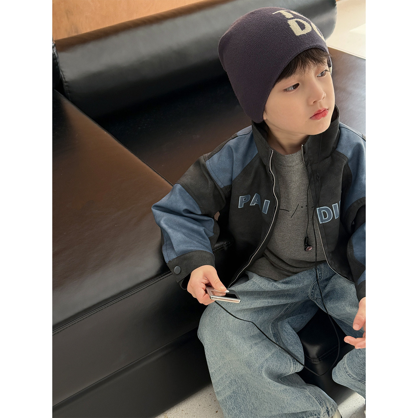 男童印花外套2025冬装新款韩版时髦儿童夹克洋气上衣加绒加厚童装