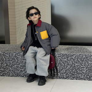 儿童羽绒服2023冬装新款韩版童装小童洋气外套百搭男童拼接上衣潮