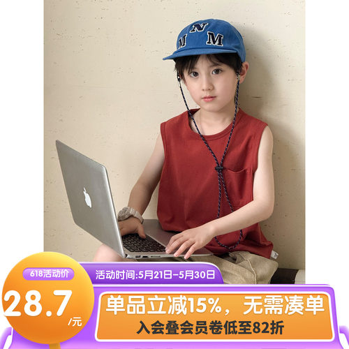男童背心宽松体恤2026夏季新款韩版儿童百搭上衣女孩纯色无袖T恤