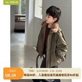 时尚 韩版 酷帅保暖加绒加厚毛毛领棉服外套 新款 儿童夹克2025冬装