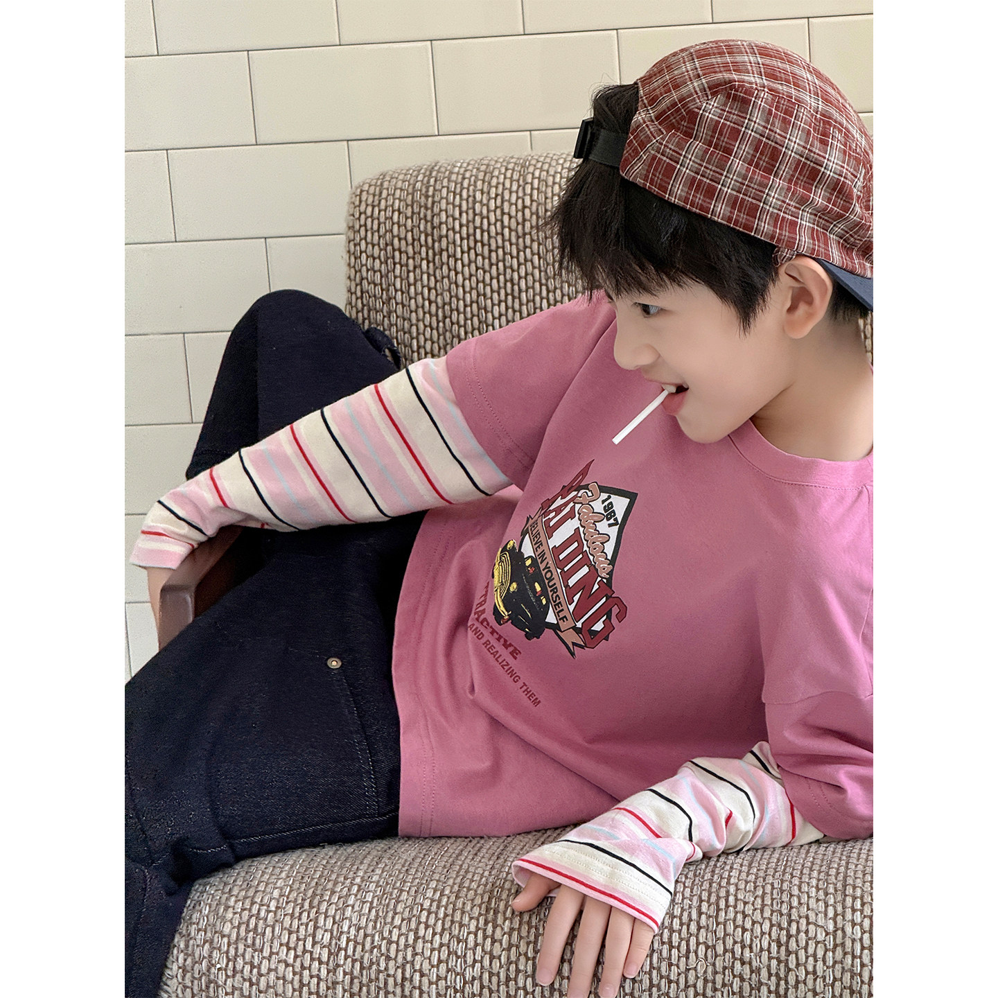 儿童印花T恤卡通长袖秋装2026新款男女孩圆领印花宽松上衣打底衫图片