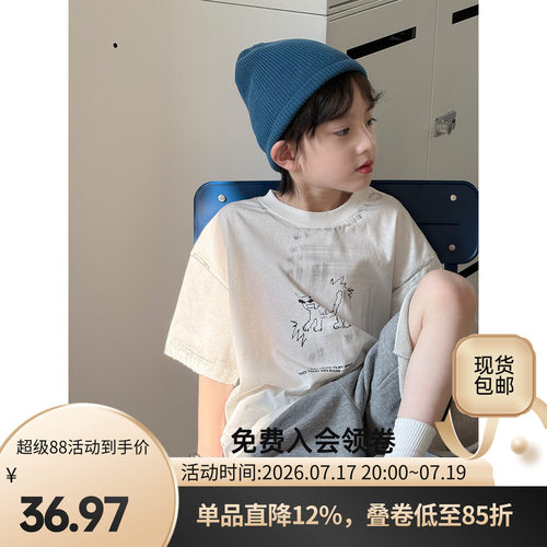 儿童印花短袖t恤男童夏装中小童宽松卡通上衣2026夏季新款童装潮t