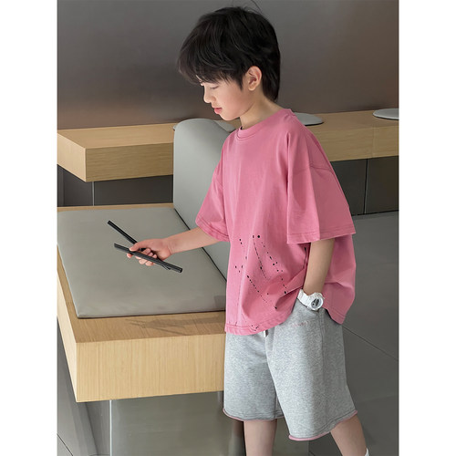 儿童短袖男女宝t恤夏装宽松休闲泼墨印花上衣2026新款韩版童装潮t