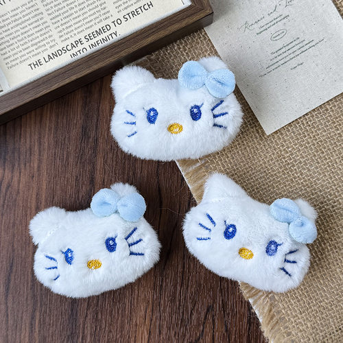 毛绒卡通kitty猫蝴蝶结发夹胸针挂件diy情侣钥匙扣书包袜服装辅料