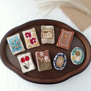 日系棉麻森系森女棉麻布艺刺绣徽章可爱百搭文艺小清新胸针配件