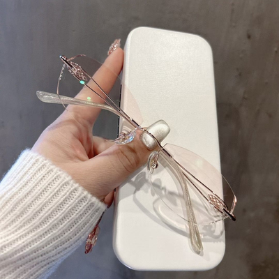 无框纯钛超轻近视眼镜女可配度数镜片显瘦素颜方圆脸眼睛框镜架