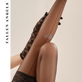 FallenAngels Skyline蕾丝黑白丝袜女纯欲后竖线烫钻jk过膝长筒袜