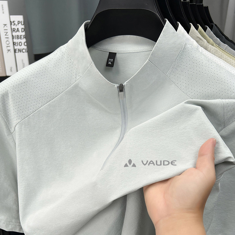 德国正品巍德VAUDE男士拉链立领短袖T恤夏季透气休闲半袖体恤衫