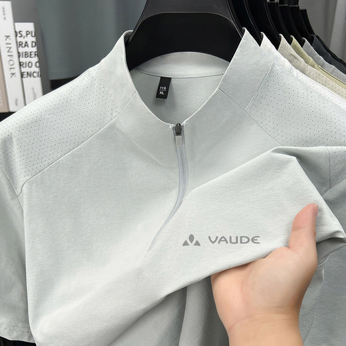德国正品巍德VAUDE男士拉链立领短袖T恤夏季透气休闲半袖体恤衫