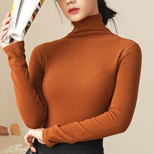 保暖内搭T恤 200斤胖MM加绒加厚修身 双面德绒高领打底衫 女秋冬大码