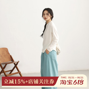 拙外【曦光】米白色棉麻长袖t恤女新款打底衣女内搭高级感可外穿