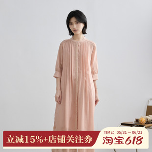 拙外【须臾】苎麻连衣裙2026新款今年流行爆款粉色圆领时尚中长裙