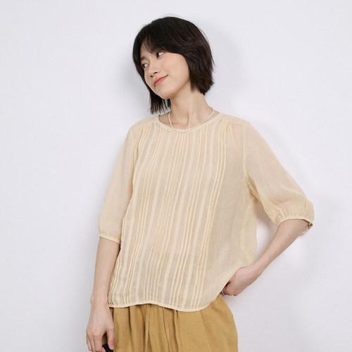 【拙外 7/13新品 00:00AM】温柔风圆领宽松短袖设计感显瘦上衣